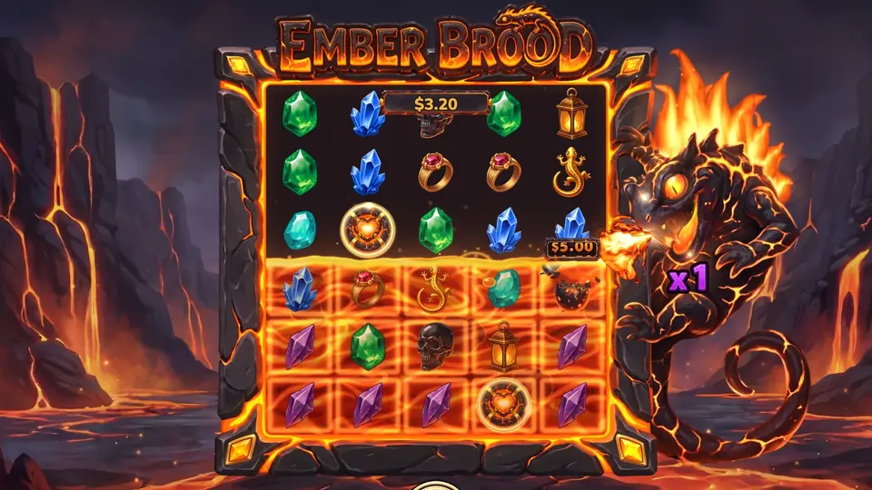 EMBER BROOD: the 5x6 board inside the volcano