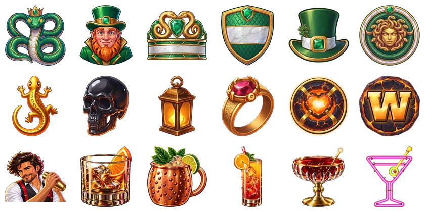 Symbols of MEDUSA 100K, EMBER BROOD, RUBIN'S BAR